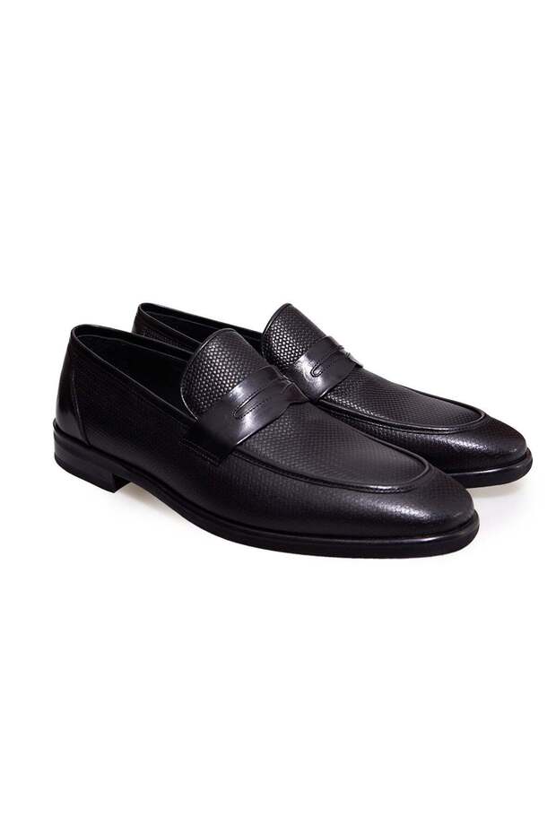 Black Color Laceless Genuine Leather Men's Shoes