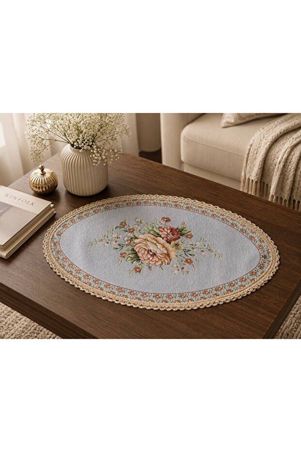 Vintage Bouquet Goblen 40X60 Narrow Oval Coffee Table Cover