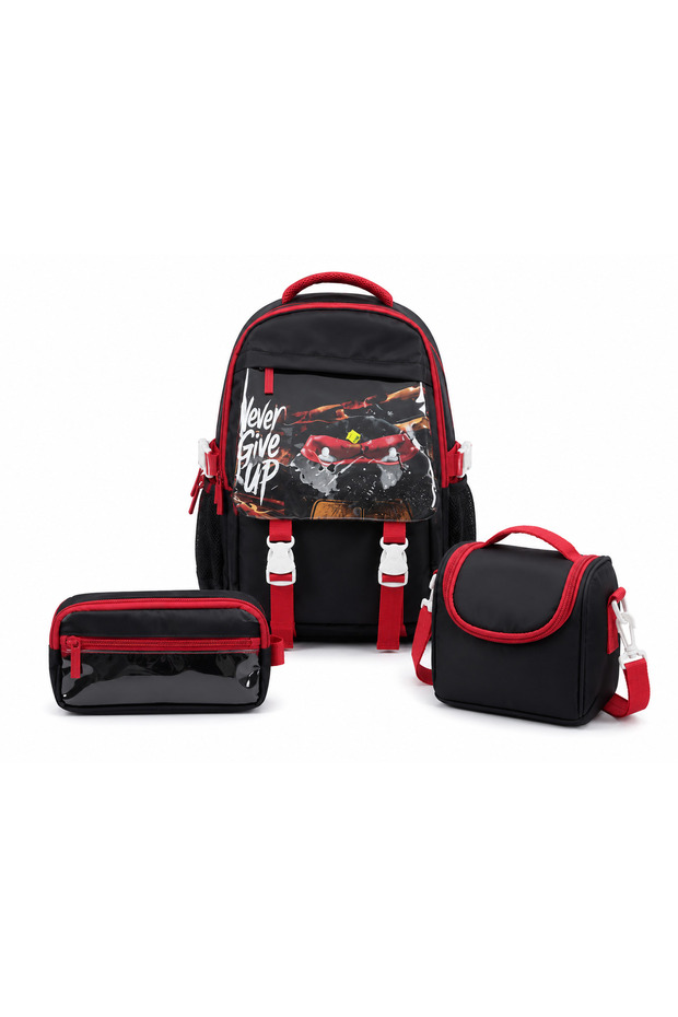 3-piece korean style waterproof thick chain backpack lunch bag pencil case