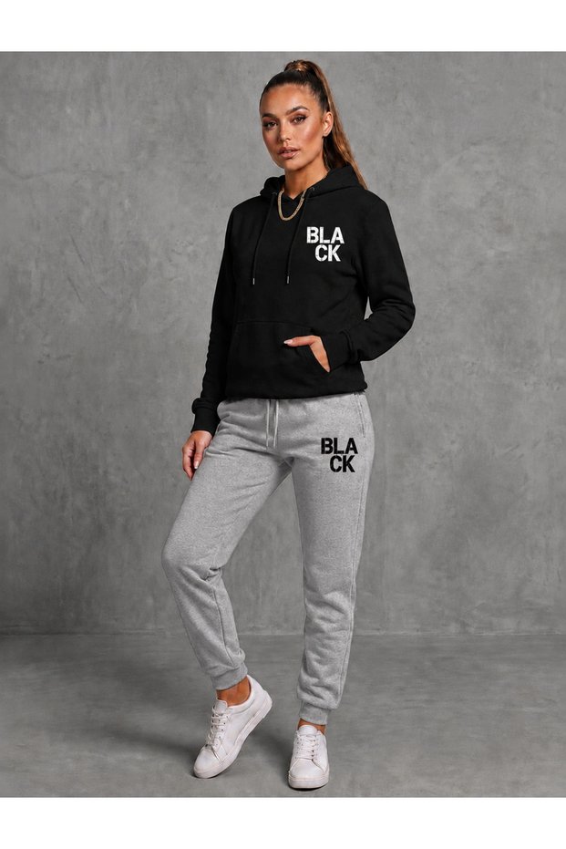 Hooded Sweatshirt 2-Piece Combination Winter Hooded Black Printed Women's / Men's Unisex Model