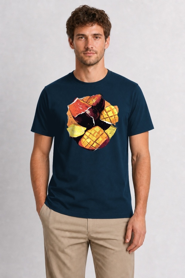 Modern Mango Collage Printed T-Shirt - Navy Blue