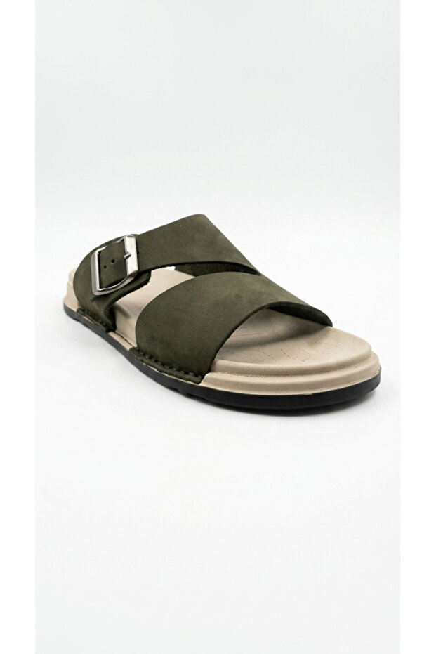 Khaki Nubuck Women's Genuine Leather Slippers 732.Z-251