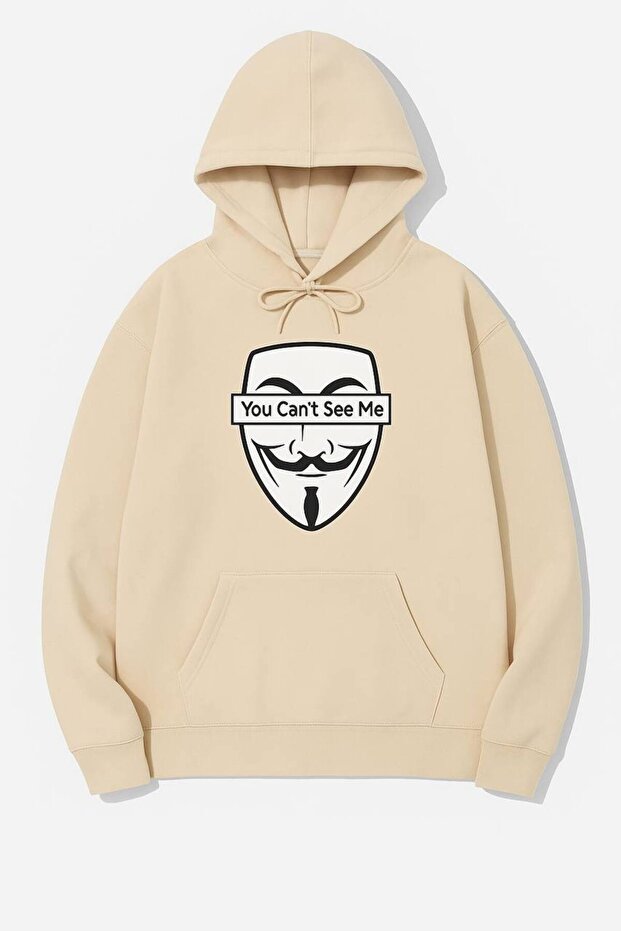 Unisex Oversize 3 Thread Threaded Kangaroo Pocket "Anonymous Mask" Printed Hooded Sweatshirt