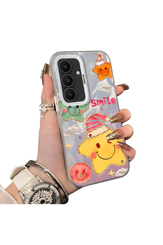 Samsung Galaxy S25 Fe Compatible Silicone Edge Hard Back Case Couple Phone Case with Star Pattern