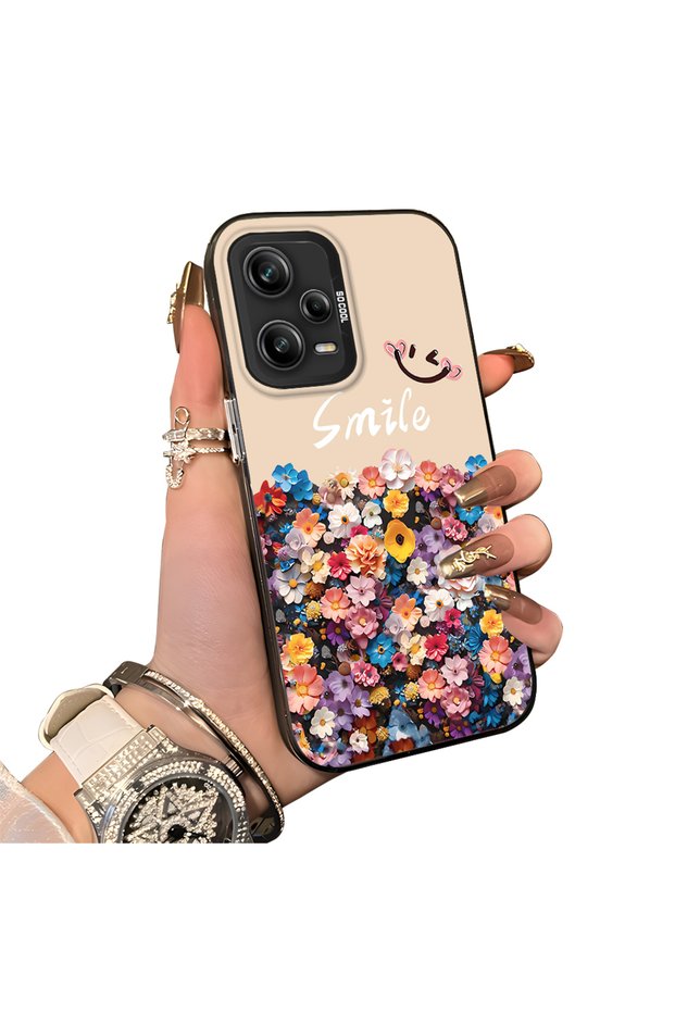 Redmi Note 12 Pro 5g Compatible Silicone Edge Hard Back Case Couple Phone Case with Floral Pattern