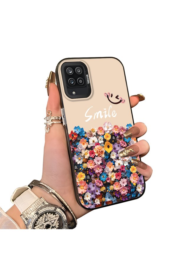 Samsung Galaxy A12 Compatible Silicone Edge Hard Back Case Couple Phone Case with Floral Pattern
