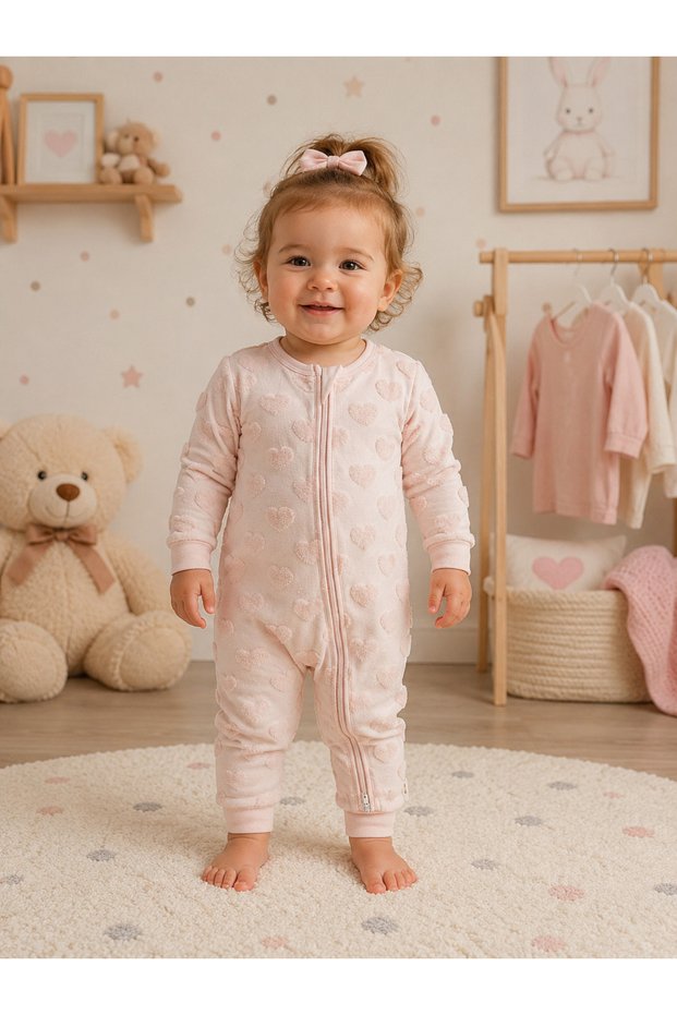 Baby Puffy Love Theme Baby Girl Zippered Jumpsuit 31033