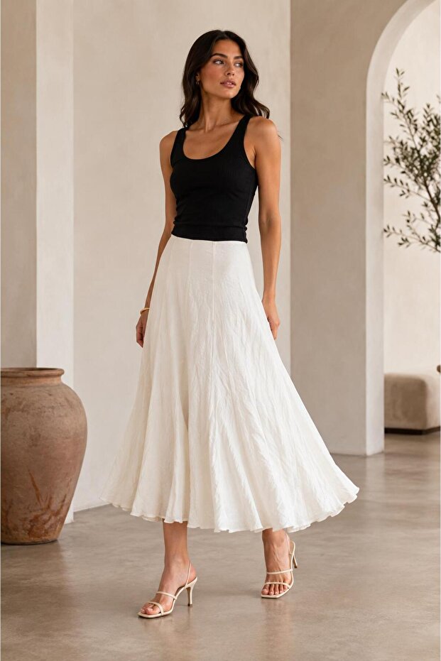 Textured Long Flared Skirt
