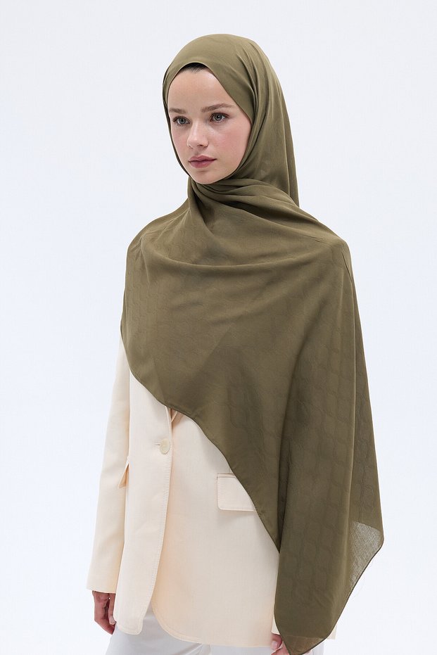 Jakar Rami Shawl with Baklava Pattern - Khaki