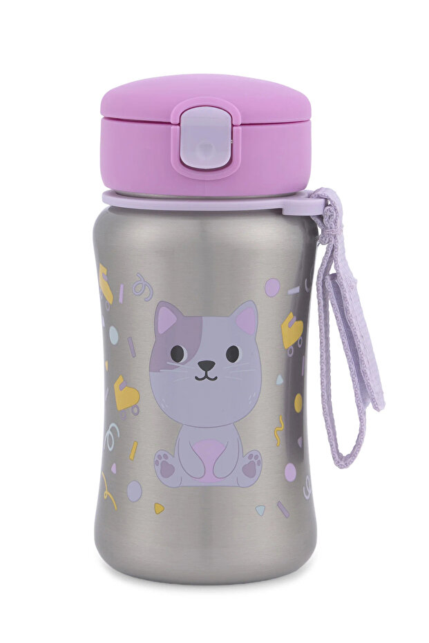 Besties Squad Stainless Steel Water Bottle with Straw - Cat