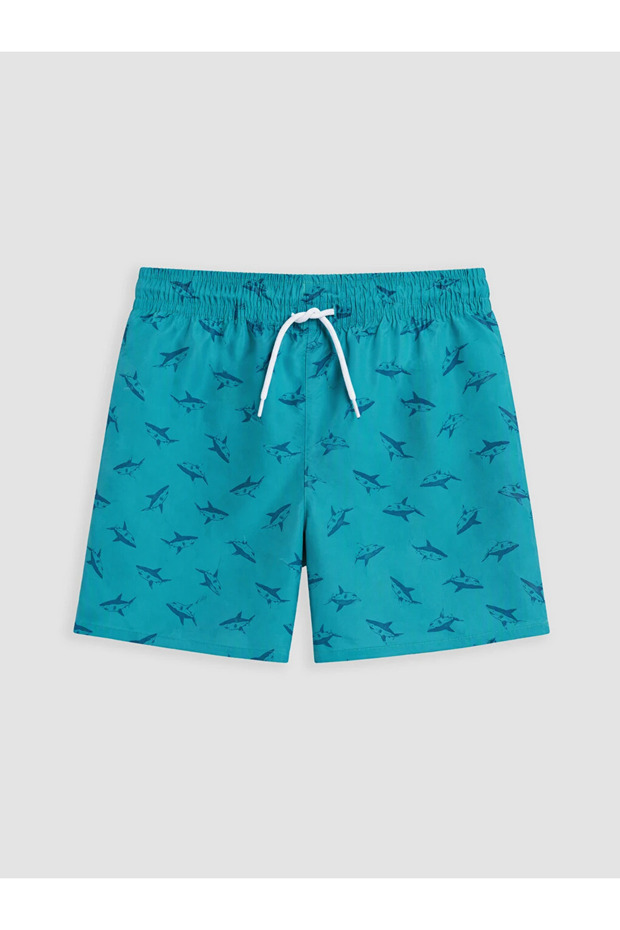 Turquoise Printed Boys' Swim Shorts