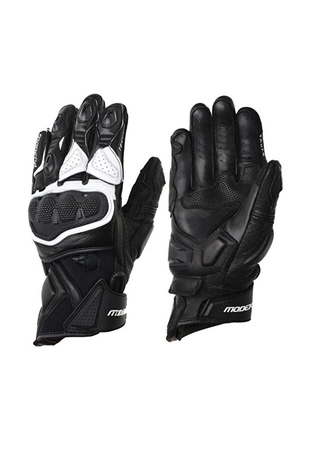Evox Short Leather Gloves Black and White