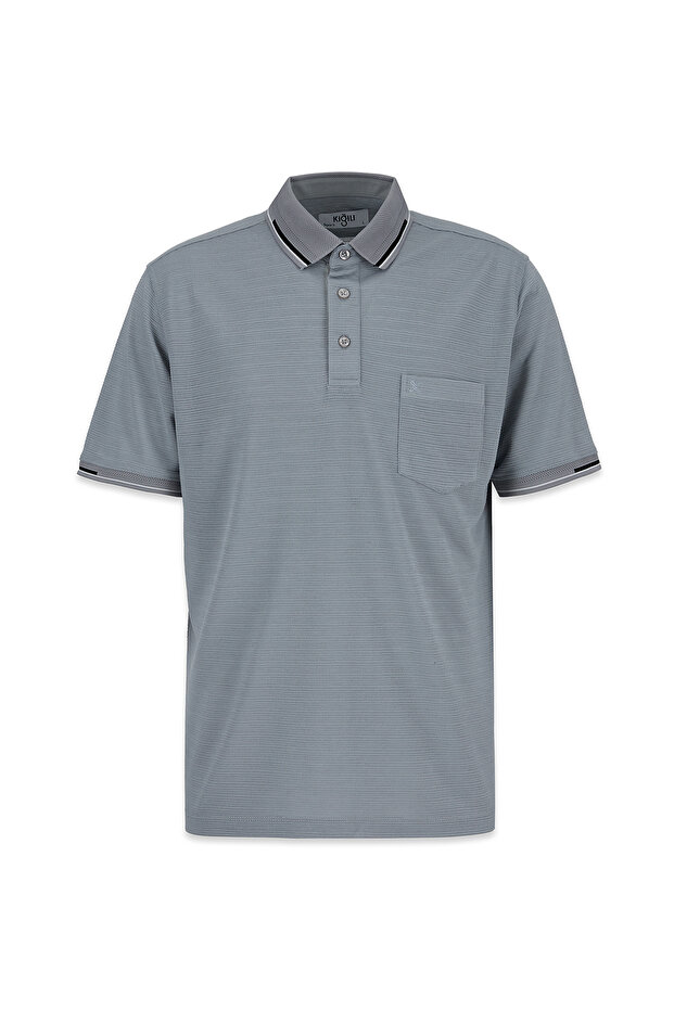 Polo Collar Regular Fit Ribbed Detailed Embroidered Pocket T-Shirt