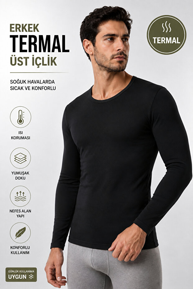 Men's Thermal Top Underwear Long Sleeve Crew Neck Flexible Soft Textured Winter Underwear - 1 Piece