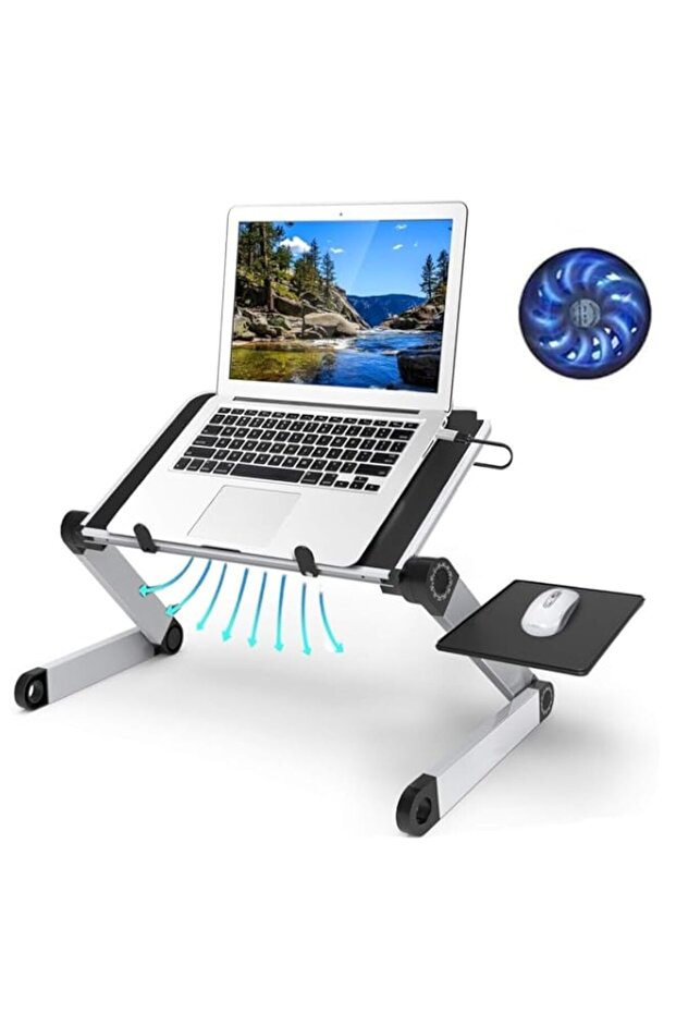 Laptop Stand, Adjustable Height for Desk, Portable Lap Table with Cooling Fan for 15.6 Inch Notebook Lightweight Foldable Computer Riser for Couch Bed Sofa Home Office