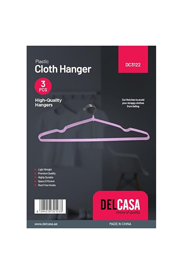 Delcasa Cloth Hanger 3-Piece Set, Pink
