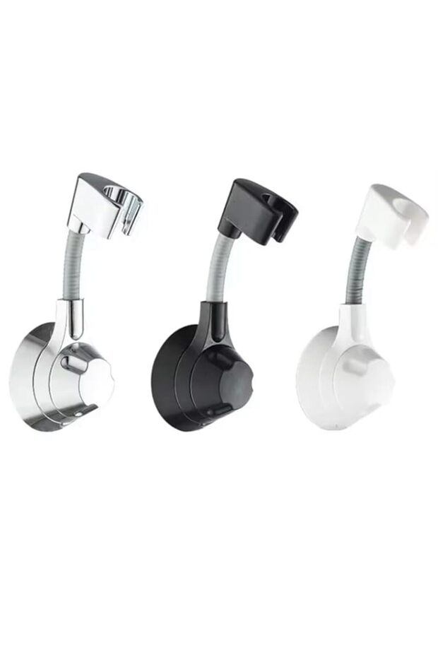 Blue Coral Suction Cup Shower Holder Adjustable Head Nozzle Handheld Punch-Free Multi Angle Rotation Bracket (White)