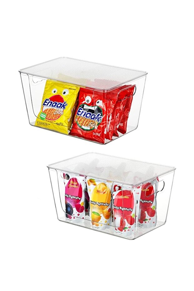 YelaJoy 2Pcs Clear Stackable Storage Bins with Lids, Large Plastic Containers with Handle,for Bathroom,Cabinet,Kitchen,Fridge