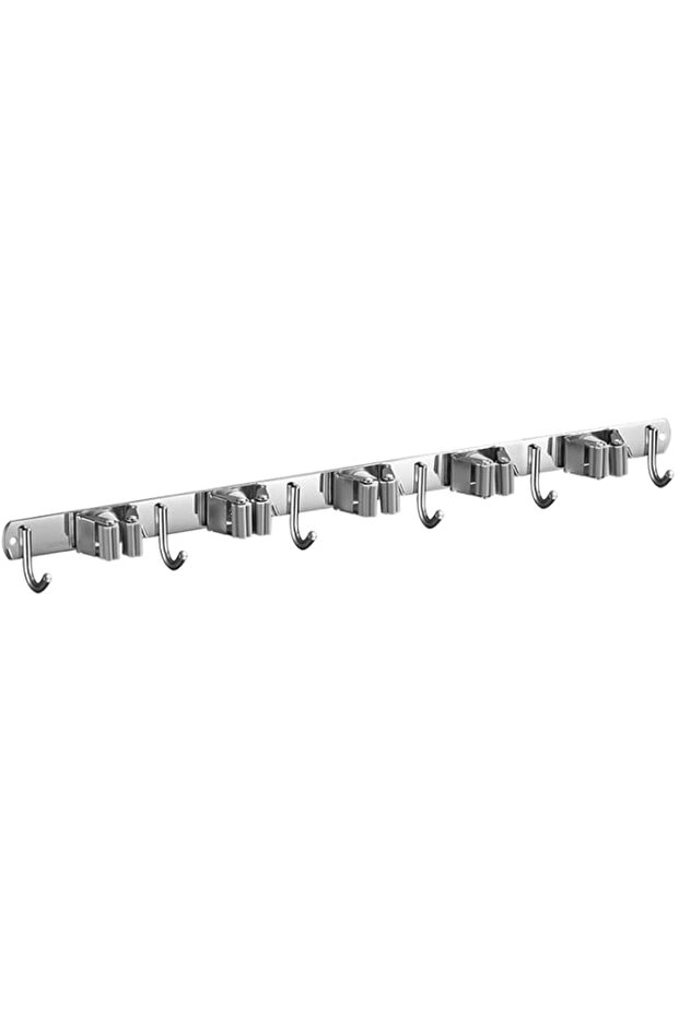 HASTHIP® Stainless Steel Wall Mounted Storage Rack (5 Racks with 6 Hooks, Silver) for Kitchen, Bathroom, Laundry Room