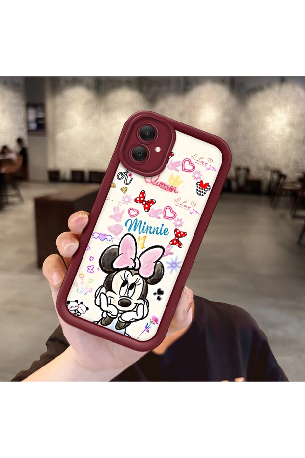 Samsung Galaxy A05 Compatible Case Camera Protector Minnie Pattern Burgundy Dear Couple Silicone Phone Case