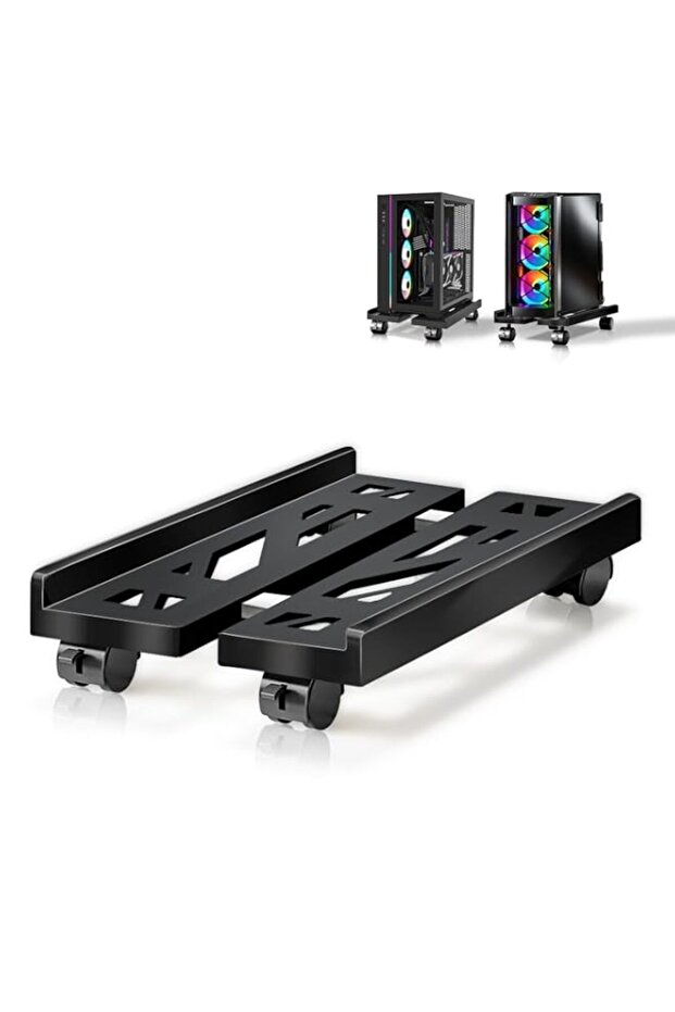 Mobile CPU Stand, Adjustable Computer Cart Holder with Locking Caster Wheels - Black