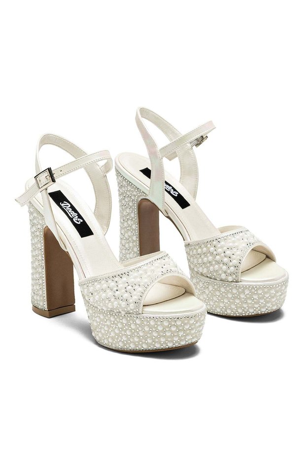 Women's High Heeled Stone Embellished Ankle Strap Evening Dress Shoes