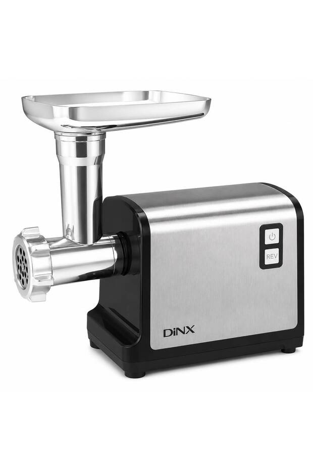 مفرمة لحم كهربائية Denx DX3218، بقوة 500-1200 واط، مزودة بثلاثة ألواح تقطيع - فضي أسود