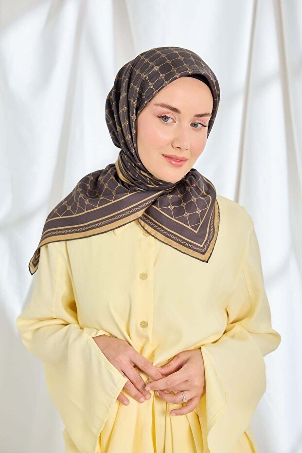 Twill Silk Scarf Monogram Bitter Brown