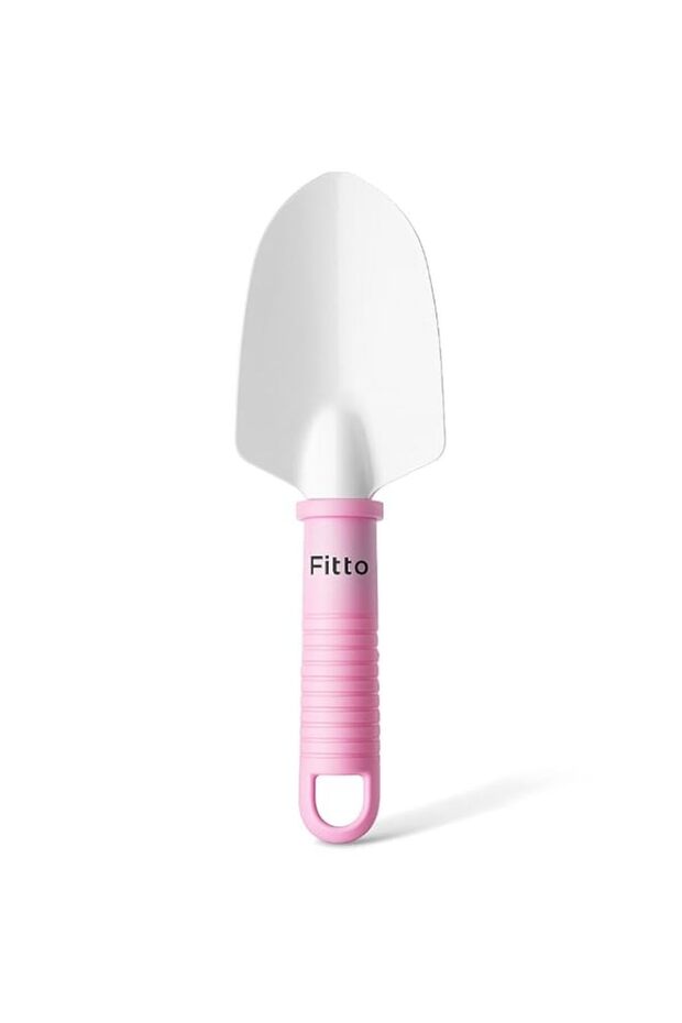 Fitto Small Gardening Trowel with White Metal Scoop and Pink Plastic Handle