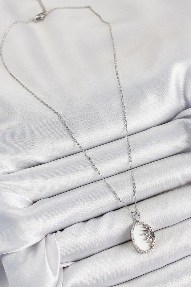 316L Steel Zircon Stone Half Sun Model Silver Color Women's Necklace