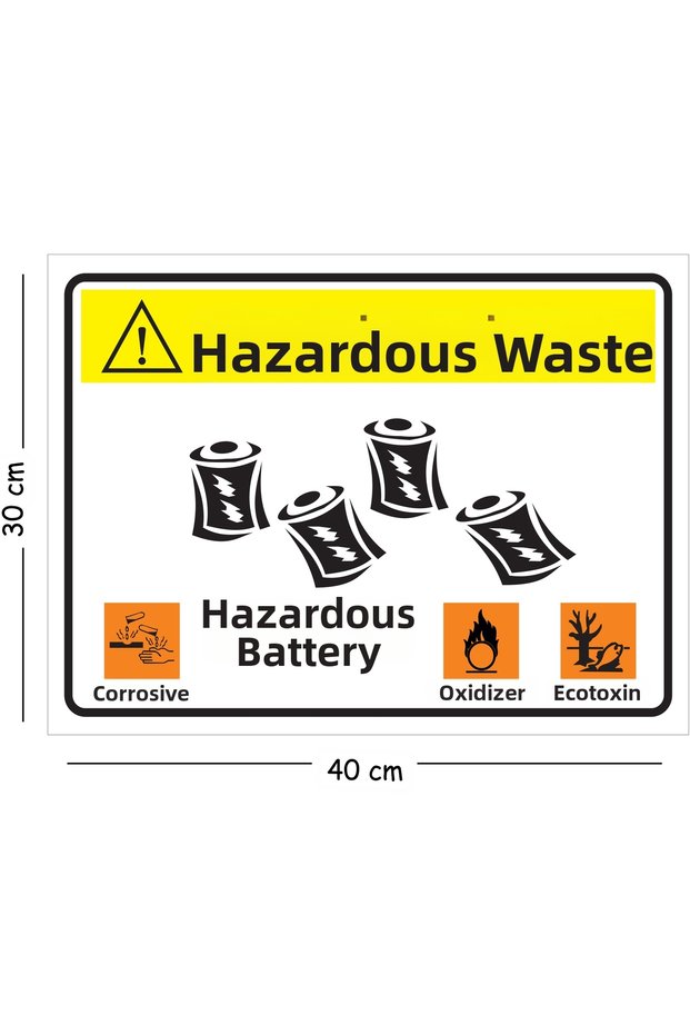 Metal Hazardous Waste Waste Battery 30X40 cm A3 Warning Work Safety Sign