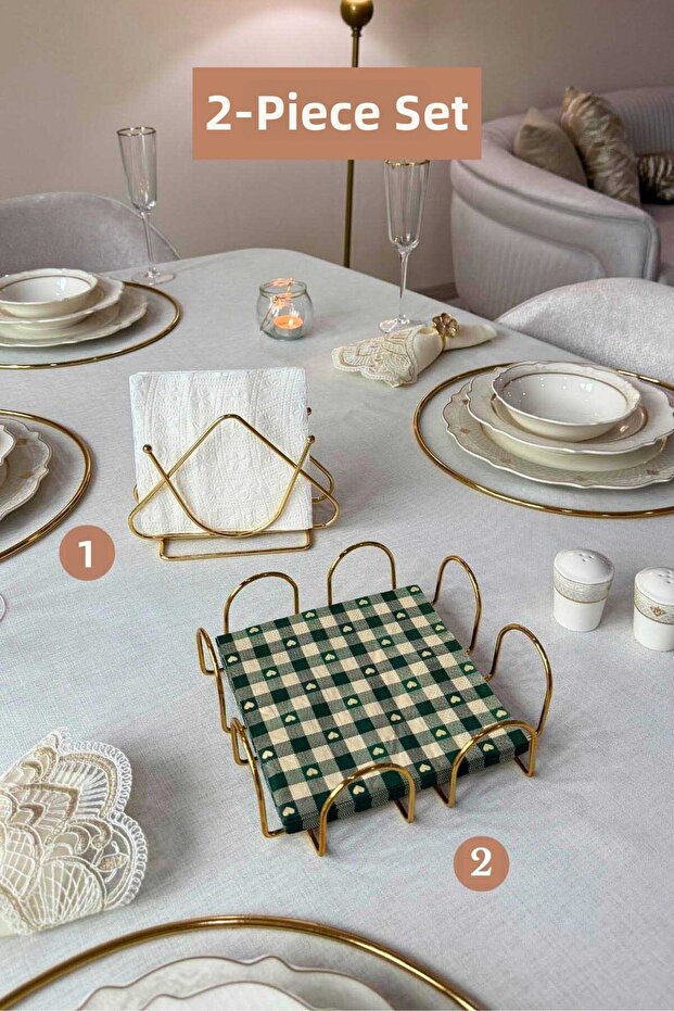 Set of 2 Shiny Gold Square Napkin Holders Triangle Napkin Holders Kitchen Set