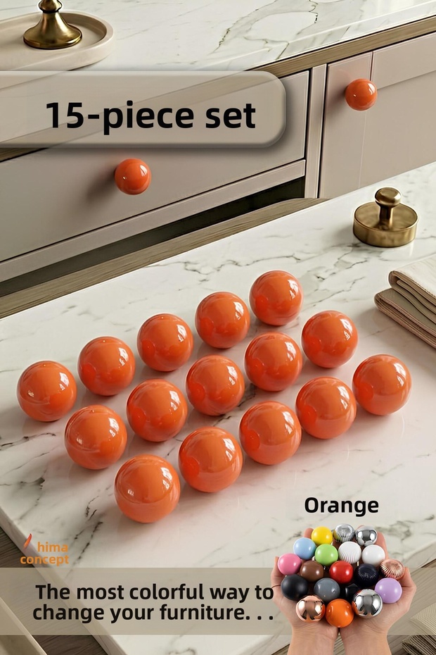 15 Pcs Hard Plastic Knob Round Ball Orange Cabinet Furniture Kitchen Cupboard Drawer Handle Knob Handle