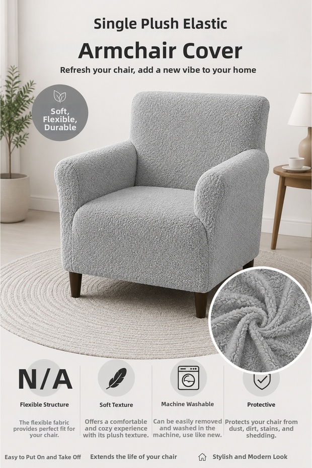 Soft Welsoft Elastic Single Seat Cover Non-Slip Flexible Washable Armchair Seat Cover