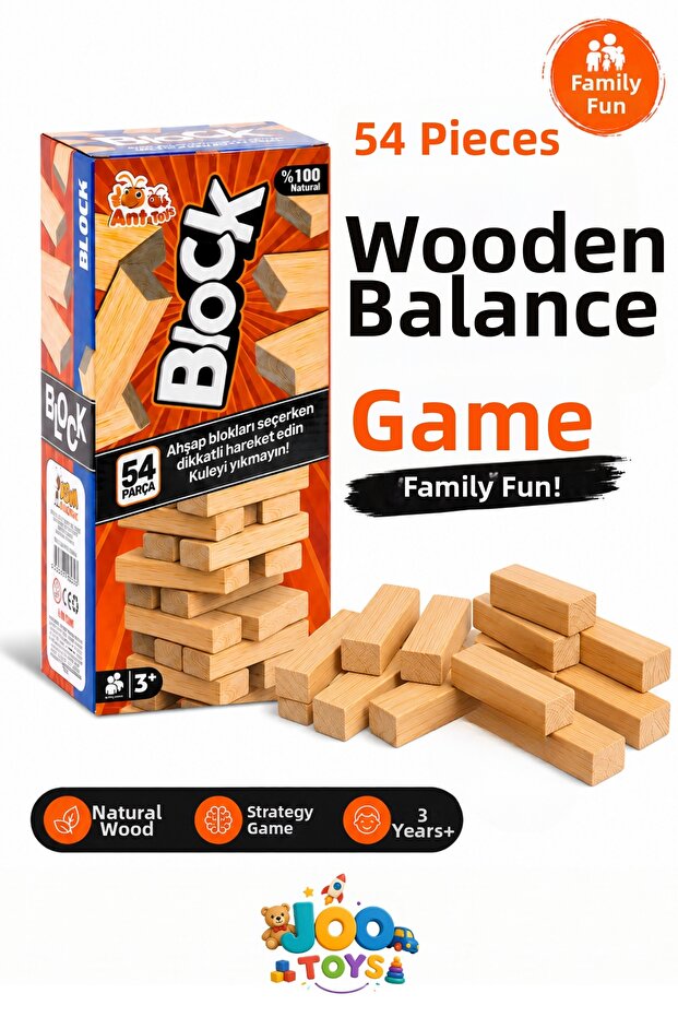 54 Piece Wooden Jenga Educational Strategy and Balance Game