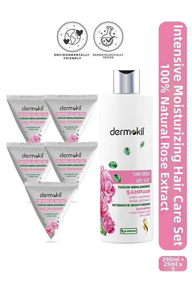 100% Natural Rose Water Intensive Moisturizing Shampoo & Mask Hair Care Set