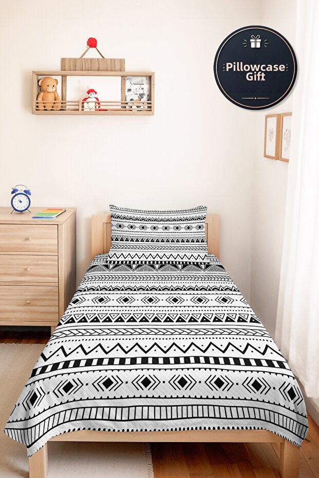 Black Geometric Children's Room Single Pique Set - Nordic 160X220 cm Quilted Bedspread