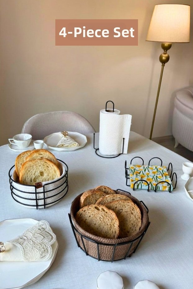 Set of 4 Black Square Napkin Holders, Upright Paper Towel Holders, Round Bread Basket, Oval Corner Bread Basket