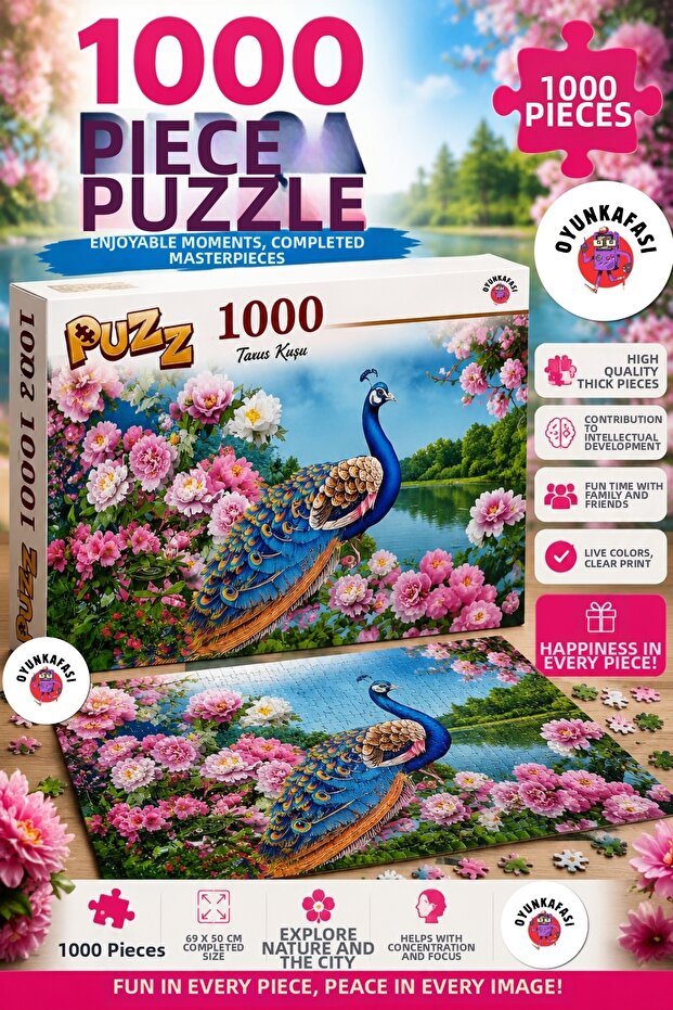 1000 Piece Puzzle Peacock and Flower Scenic Adult Puzzle 69X50 cm Educational Intelligence Game