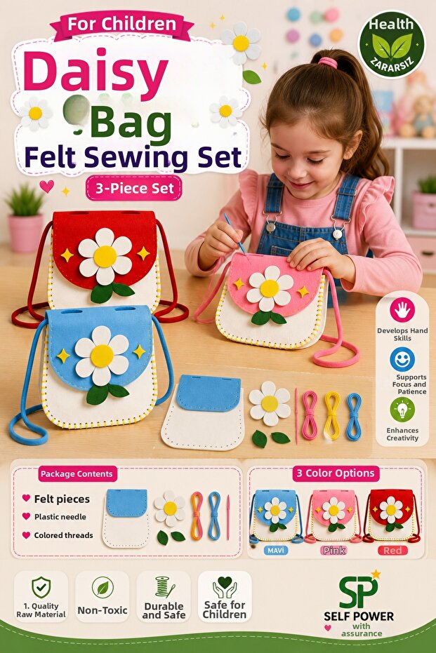 3-Piece Educational Felt Sewing Bag Set – DIY Bag Making Kit for Children to Enhance Handicraft Skills