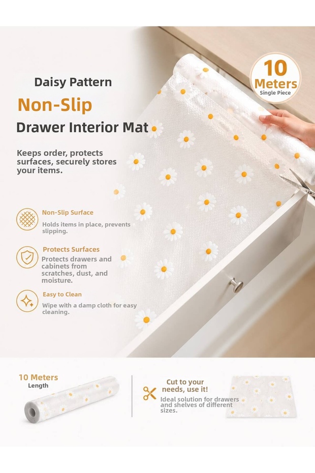 Daisy Patterned Non-Slip Cabinet and Drawer Mat 10 Meters