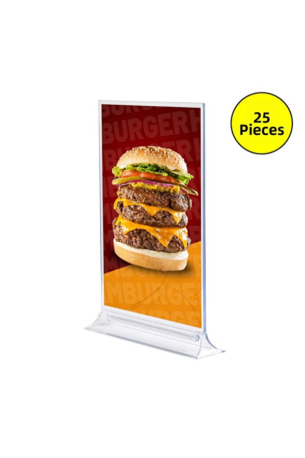 A4 Clear Acrylic Tabletop Foil Holder T-Base Menu Holder - Double-Sided Restaurant, Cafe, and Store Information Stand - Pack of 25