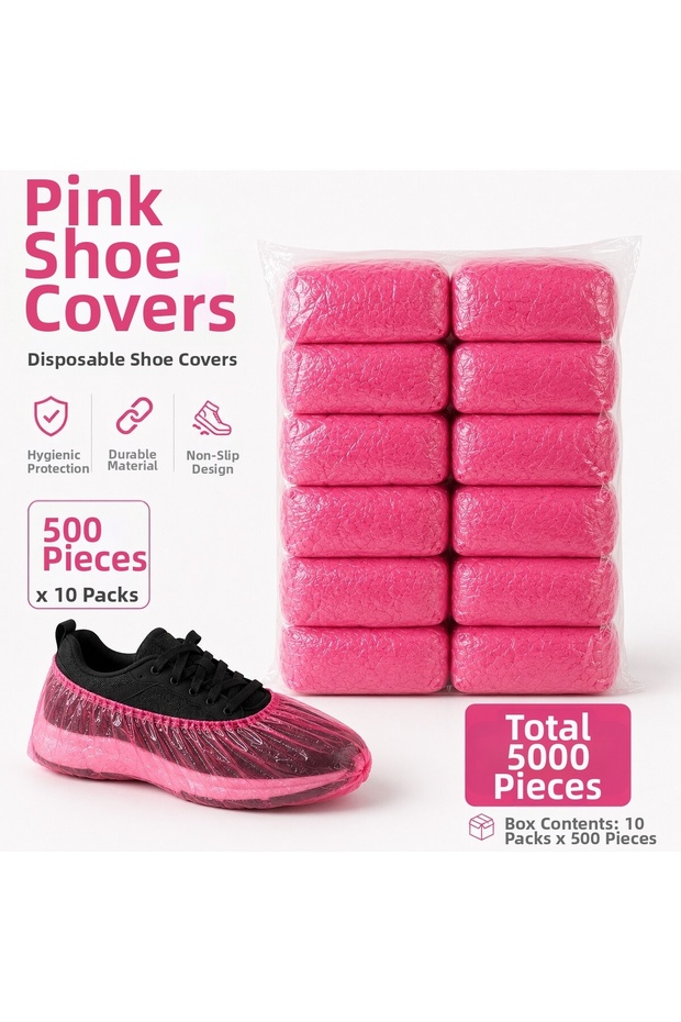 Galoş Pink 500 Pieces X 10 Packs – Total 5000 Pieces |   Disposable Shoe Covers