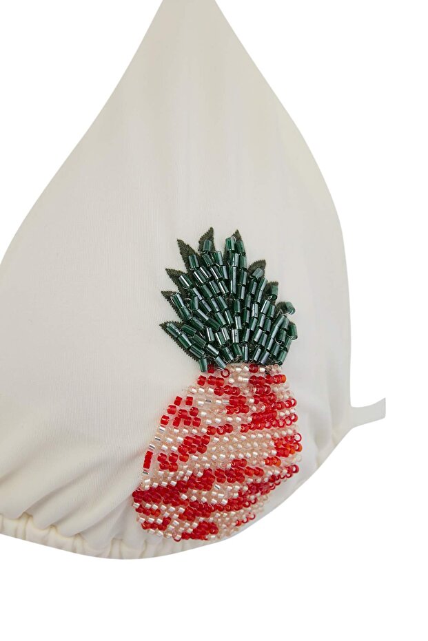Ekru Üçgen Kaplı Nakış Detaylı Normal Bel Regular Bikini Takımı TBESS26BT00128 - 6