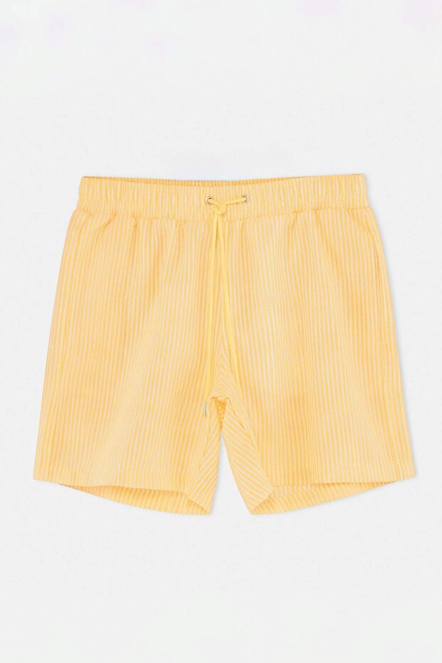 Sarı-Beyaz Çizgili Gofre Kumaş Normal Boy Regular Fit Mayo Deniz Şortu TMNSS23DS00004 - 4