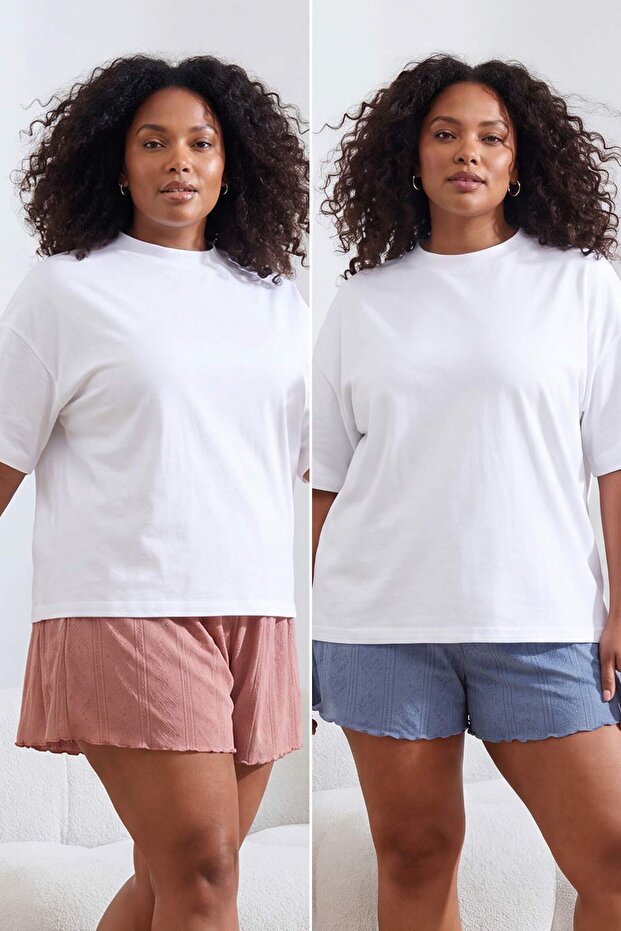 Çok Renkli Pointel 2'li Paket Büyük Beden Pijama Altı TBBSS26IA00001 - 1