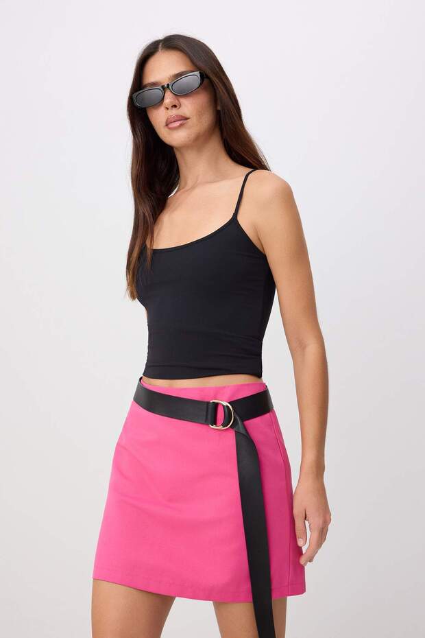 Fuşya Yüksek Bel A-Line Mini Boy Dokuma Etek TWOSS22ET0136 - 2