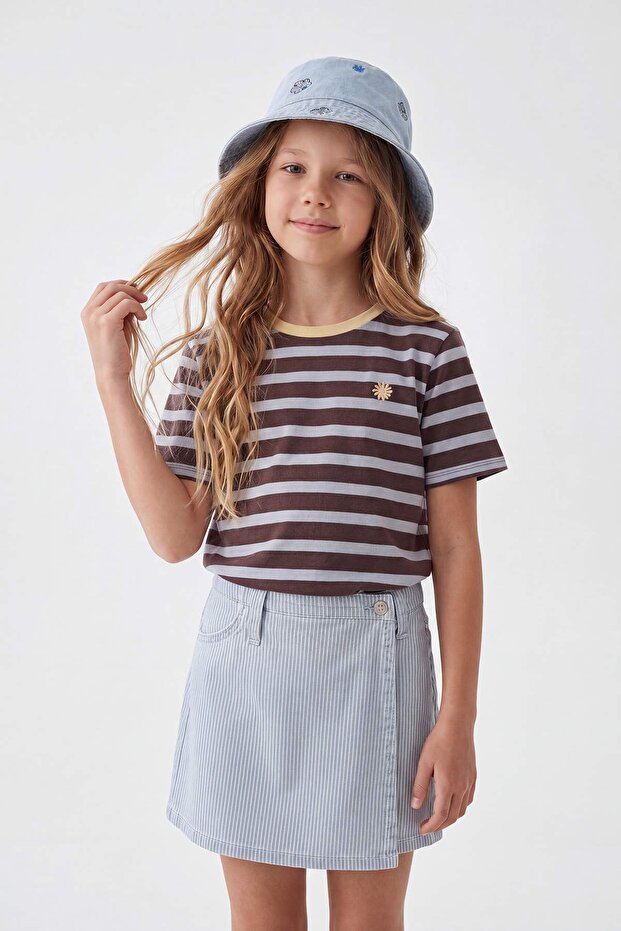 Sarı Çizgili Örme T-Shirt TKDSS25TS00037 - 1