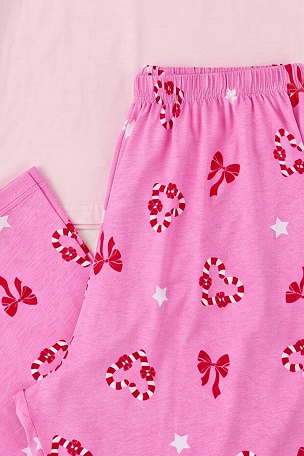 Pembe Yılbaşı Temalı Örme Pijama Takımı TBBAW23AI00044 - 3