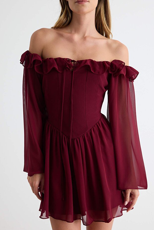Bordo A-Kesim Düğün/Nikah Şık Abiye Uçuş Uçuş Mezuniyet Elbisesi TPRSS23EL00096 - 3